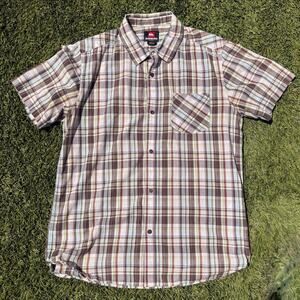 Quicksilver Vintage 00s Button Up Shirt Shortsleeve Beige Brown Tan Size L